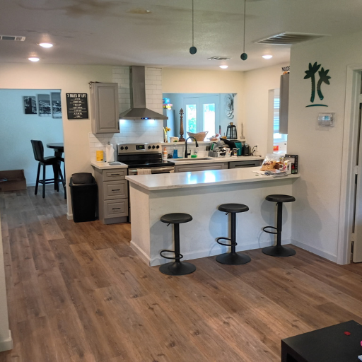 Modern kitchen island at Idaho Drive men's sober living home in League City TX